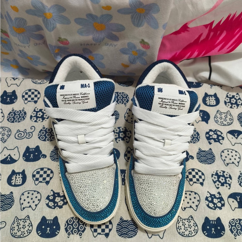 AMIRI Navy & White Low-Top Sparkle Men’s Sneakers - Picture 3 of 9